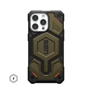 UAG_HS_APPLE_IPHONE-2023-SUPERMAN_MONARCH-PRO-MAGSAFE_KEVLAR-ELEMENT-GREEN_STD_01_MAGSAFE_ICON MONARCH PRO KEVLAR® IPHONE 13-16 PRO MAX CASE – Kevlar Element Green